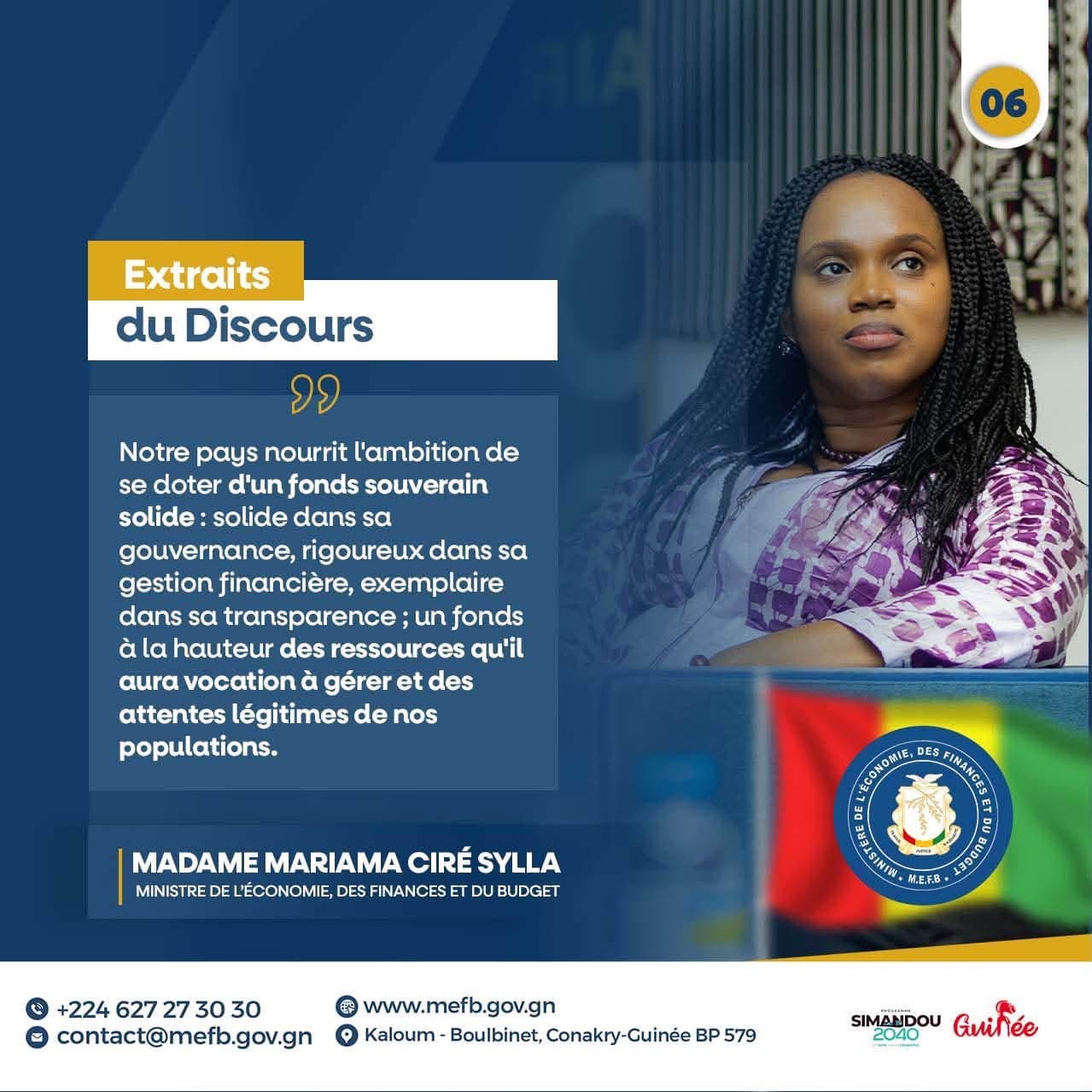 Fonds Souverain de Guinée : Extraits du discours de Madame la Ministre
